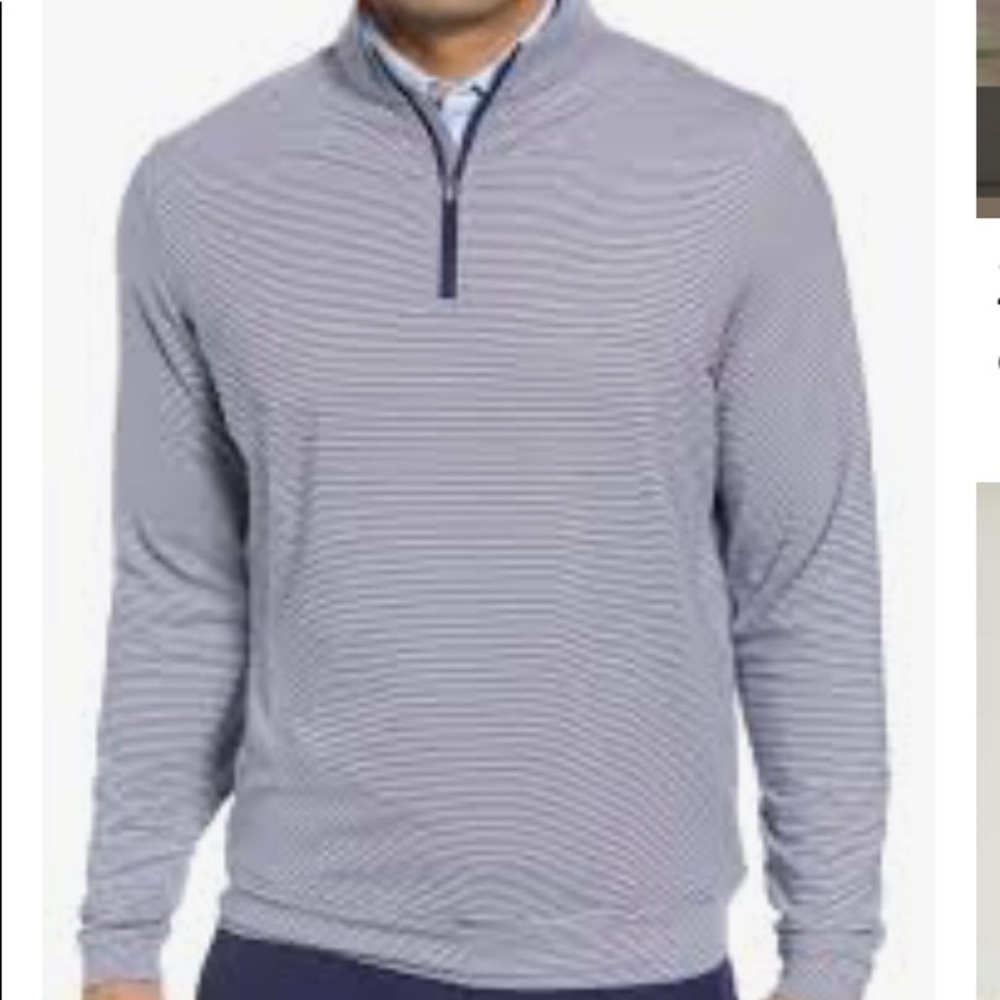 Peter Millar Blue and White Stripe Zip Front Men’s Pullover. NWT.